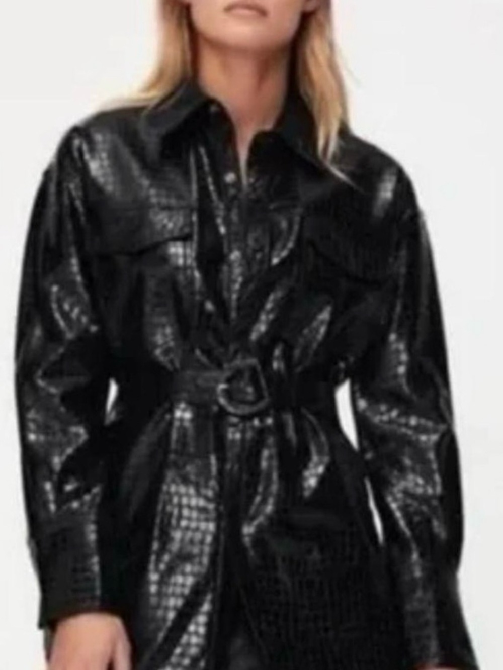 Zara Black Faux Leather Crocodile
Jacket, Size xl